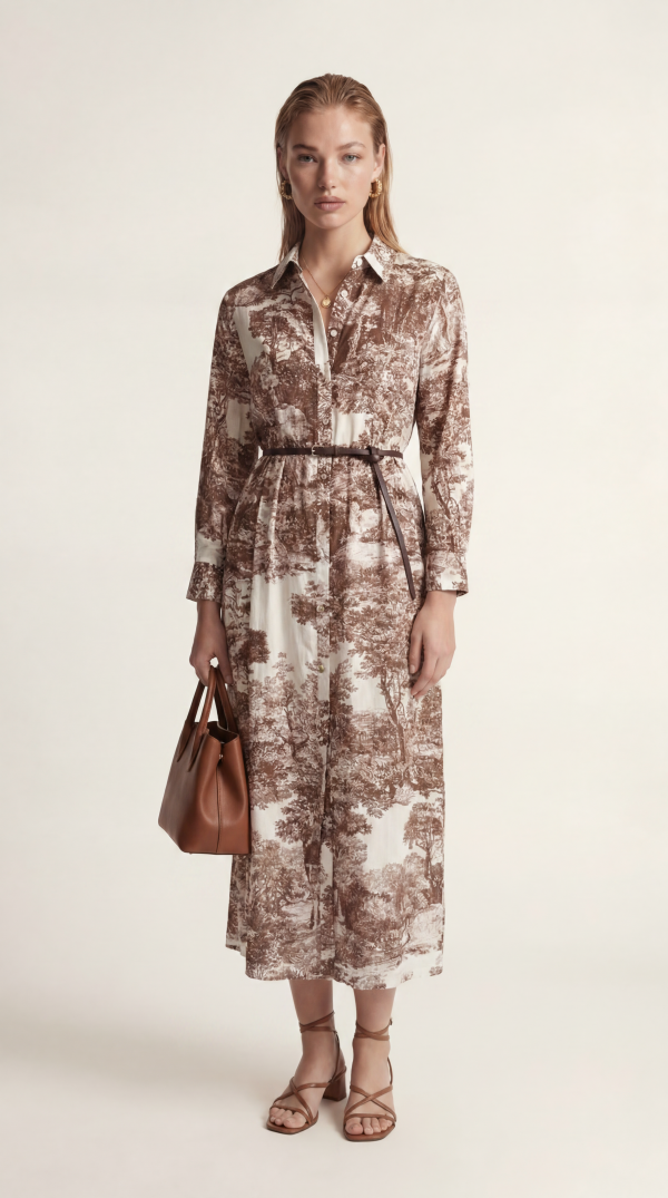 Hemdblusenkleid mit Landschaftsprint