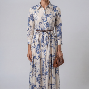 Hemdblusenkleid mit blauem Toile-de-Jouy-Print